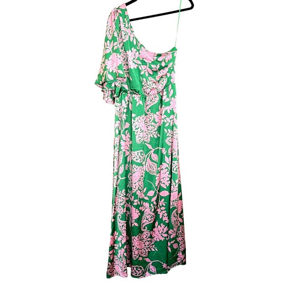 Sugarlips Green & Pink Floral One-Shoulder Maxi Dress Large - Picture 3 of 5